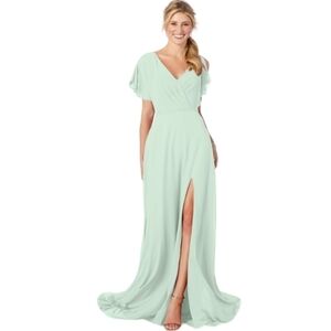 NWT Morilee Chiffon Bridesmaid Dress with Flutter Sleeve and Front Slit 8